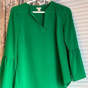 J. Crew Emerald Green Split-Neck Bell Sleeve Tunic